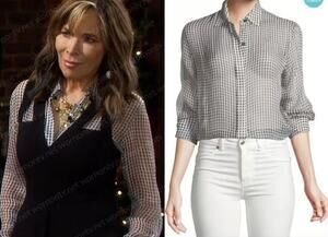 THEORY Top Size S Gingham Essential Silk Button Down Sheer Blouse Black White